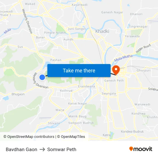 बावधन गाव to सोमवार पेठ map