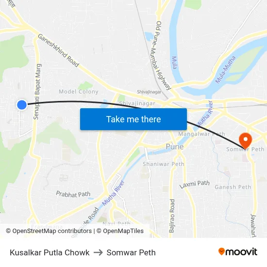 कुसळकर पुतळा चौक to सोमवार पेठ map