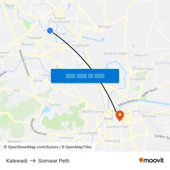 कालेवाड़ी to सोमवार पेठ map