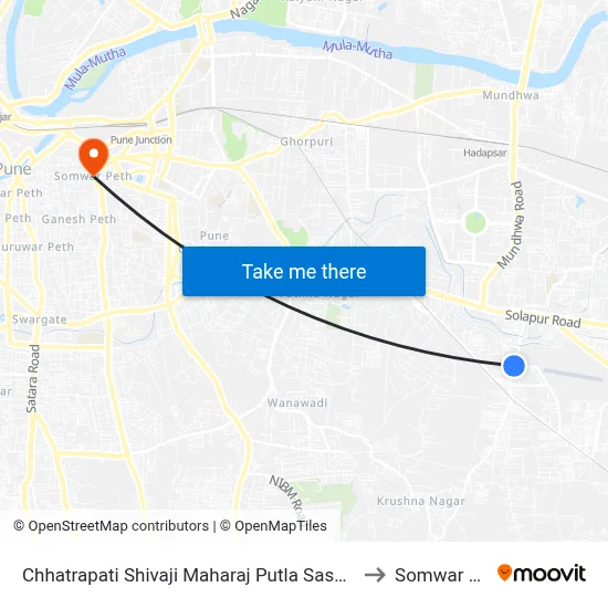 छत्रपति शिवाजी महाराज पुतला ससाणे नगर to सोमवार पेठ map