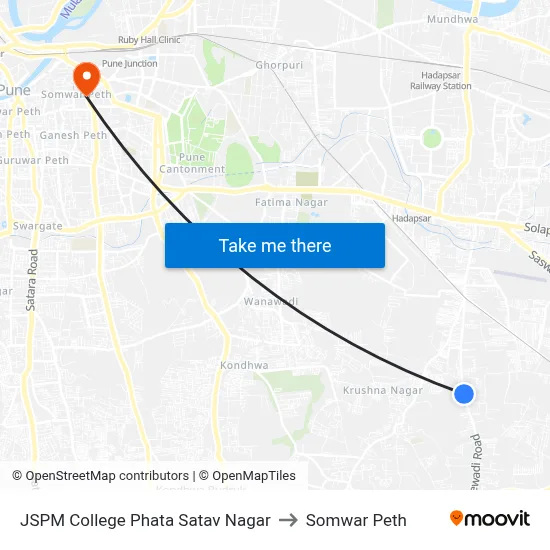 JSPM College Phata Satav Nagar to सोमवार पेठ map