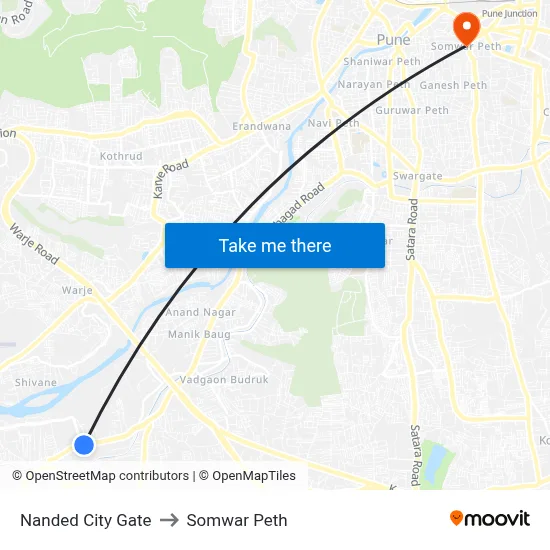 नांदेड सिटी गेट to सोमवार पेठ map