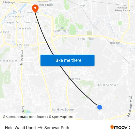 Hole Wasti Undri to सोमवार पेठ map