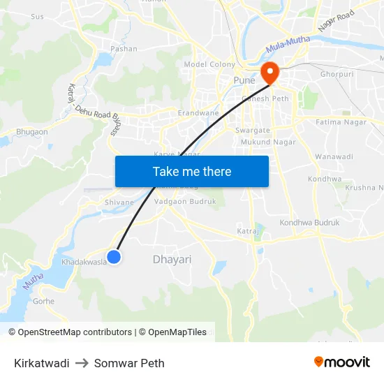 किरकटवाडी to सोमवार पेठ map