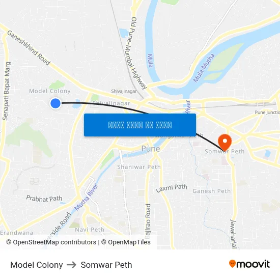 मॉडल कॉलोनी to सोमवार पेठ map