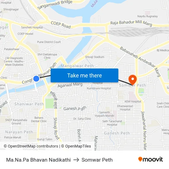 मा.न.पा भवन नदीकाठी to सोमवार पेठ map