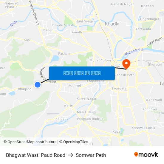 भगवत वस्ती पौड रोड to सोमवार पेठ map