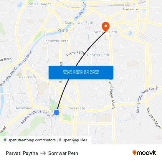 पार्वती पायथा to सोमवार पेठ map