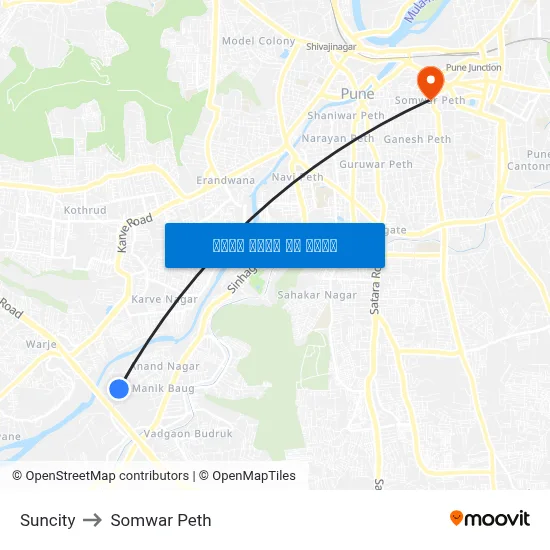 सनसिटी to सोमवार पेठ map