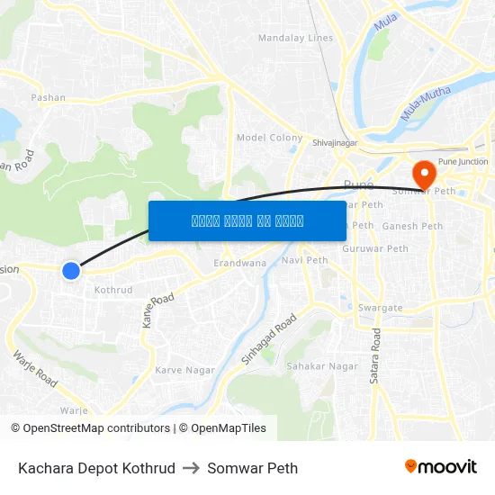 कचरा डेपो कोथरूड to सोमवार पेठ map