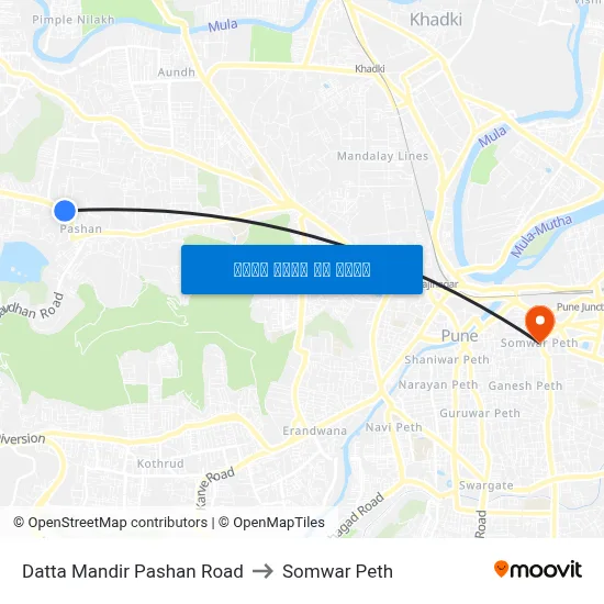 दत्त मंदिर पाषाण रोड to सोमवार पेठ map
