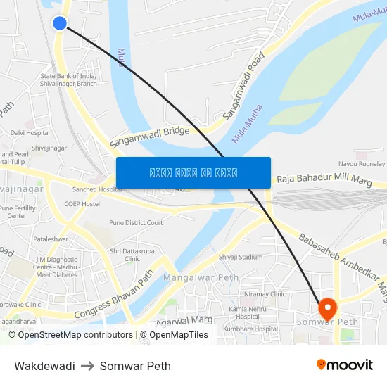 वाकडेवाडी to सोमवार पेठ map
