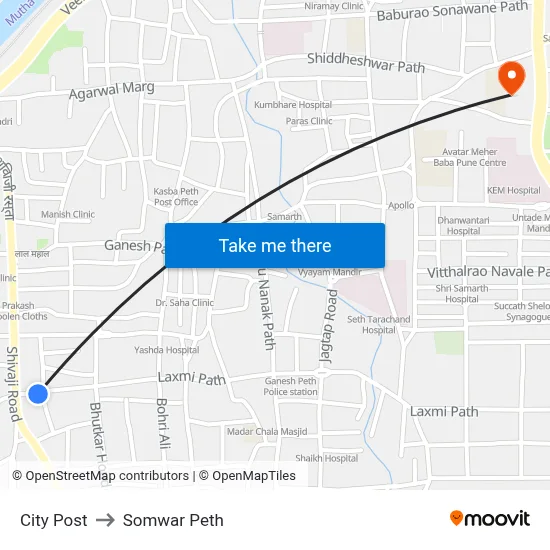 City Post to Somwar Peth map