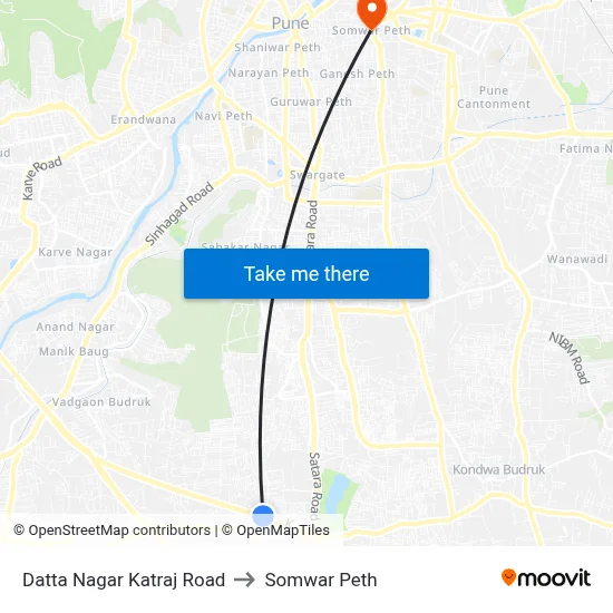 दत्त नगर कात्रज रोड to सोमवार पेठ map