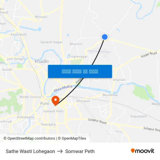 साठे वस्ती लोहगाव to सोमवार पेठ map