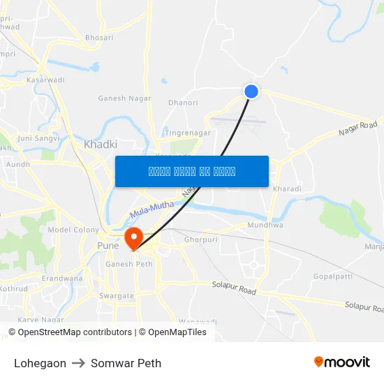 लोहगाव to सोमवार पेठ map