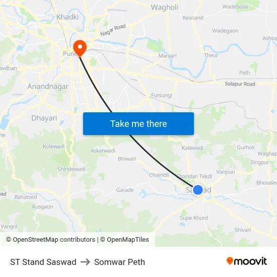 एसटी स्टैंड सासवड to सोमवार पेठ map