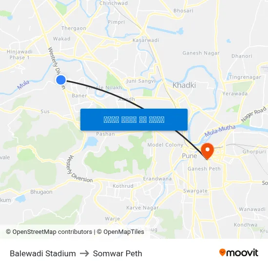 बालेवाडी स्टेडियम to सोमवार पेठ map