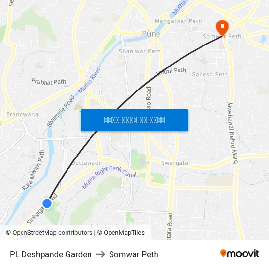 पी एल देशपांडे गार्डन to सोमवार पेठ map