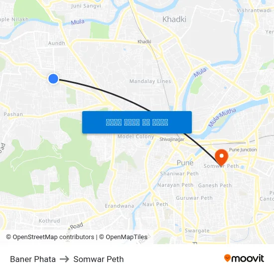 बाणेर फाटा to सोमवार पेठ map