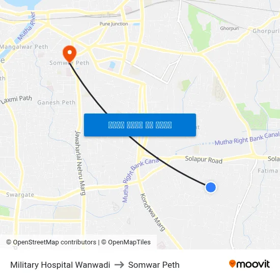 मिलिट्री हॉस्पिटल वानवडी to सोमवार पेठ map