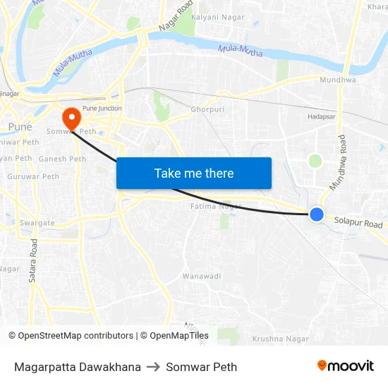 मगरपट्टा दवाखाना to सोमवार पेठ map