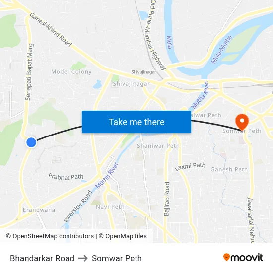 भंडारकर रोड to सोमवार पेठ map