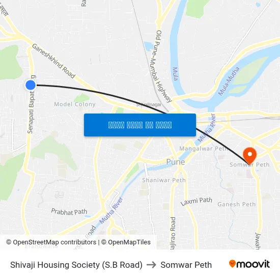 शिवाजी हाउसिंग सोसायटी (एस.बी रोड) to सोमवार पेठ map