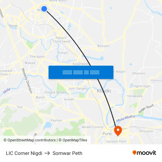 एलआईसी कॉर्नर निगडी to सोमवार पेठ map