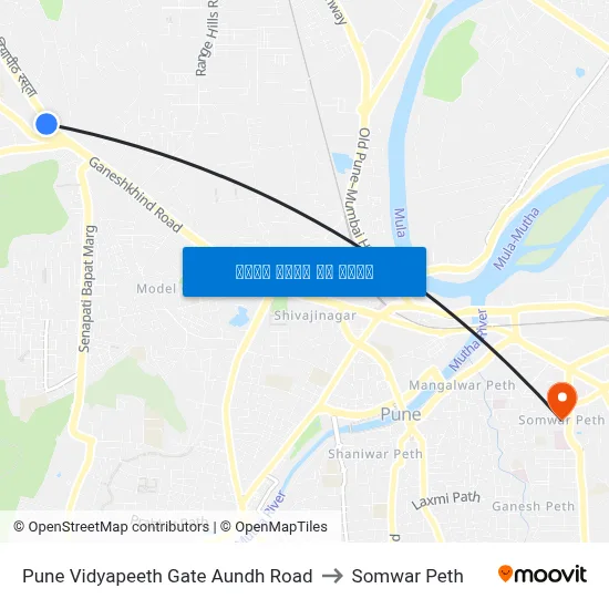 पुणे विद्यापीठ गेट औंध रोड to सोमवार पेठ map