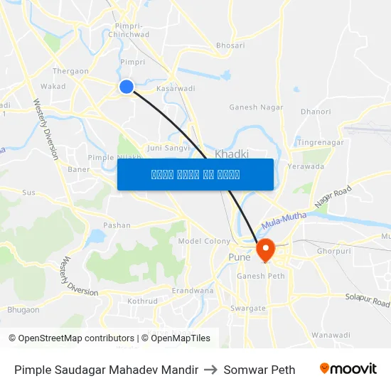 पिंपले सौदागर महादेव मंदिर to सोमवार पेठ map