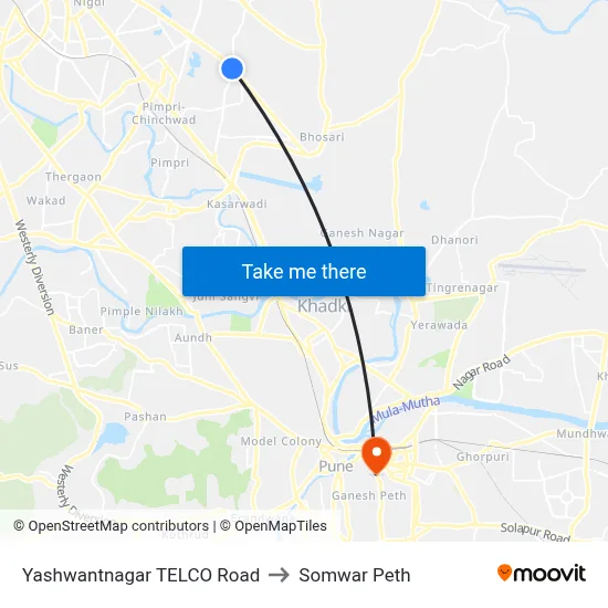 यशवंतनगर टेल्को रोड to सोमवार पेठ map