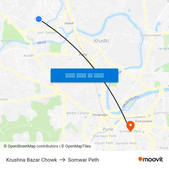 Krushna Bazar Chowk to Somwar Peth map