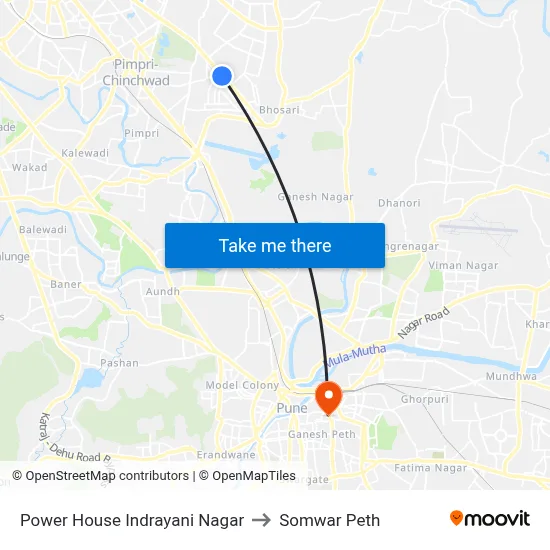 पावर हाउस इंद्रायणी नगर to सोमवार पेठ map