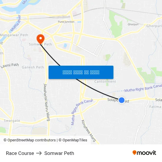 रेस कोर्स to सोमवार पेठ map