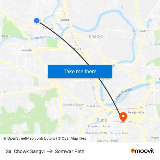 साई चौक सांगवी to सोमवार पेठ map