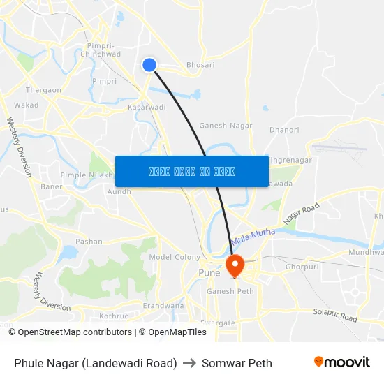 फुले नगर (लांडेवाडी रोड) to सोमवार पेठ map