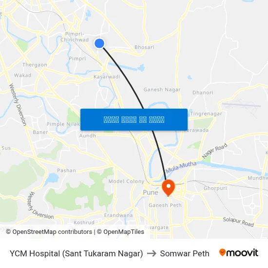 वाय.सी.एम हॉस्पिटल (संत तुकाराम नगर) to सोमवार पेठ map