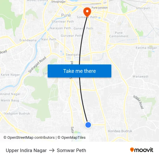 अप्पर इंदिरा नगर to सोमवार पेठ map
