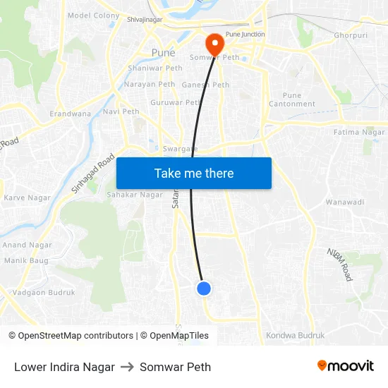 लोअर इंदिरा नगर to सोमवार पेठ map