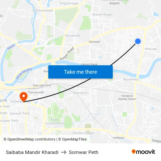 साईबाबा मंदिर खराडी to सोमवार पेठ map