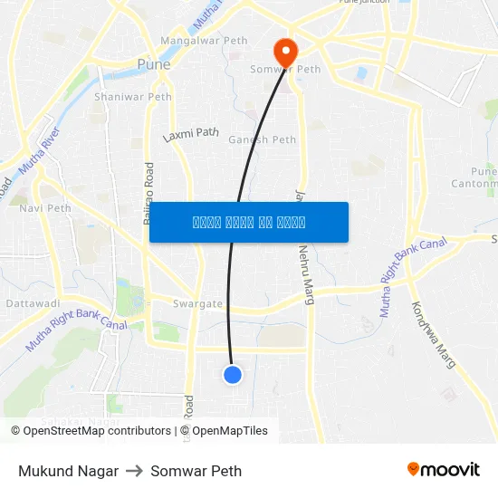 Mukund Nagar to Somwar Peth map
