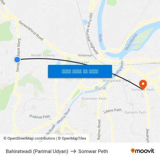 बहिरटवाडी (परिमल उद्यान) to सोमवार पेठ map