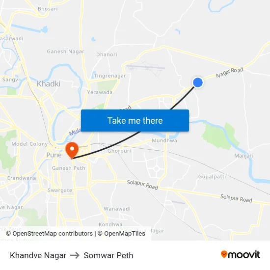 Khandve Nagar to Somwar Peth map