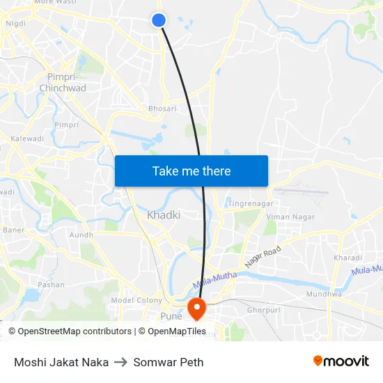 मोशी जकात नाका to सोमवार पेठ map