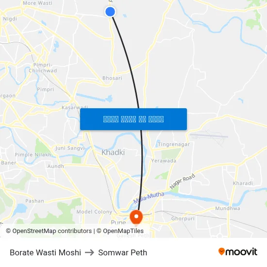 बोराटे वस्ती मोशी to सोमवार पेठ map