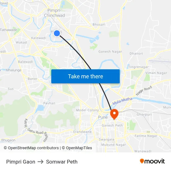 पिंपरी गाव to सोमवार पेठ map