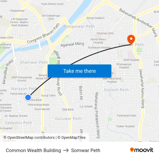 कॉमन वेल्थ बिल्डिंग to सोमवार पेठ map