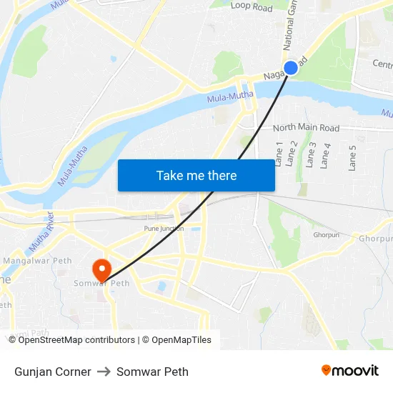 Gunjan Corner to Somwar Peth map