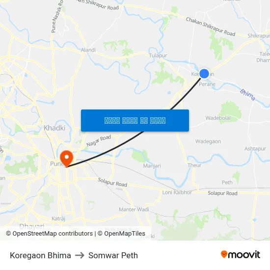 कोरेगांव भीमा to सोमवार पेठ map